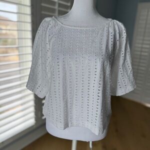 LOFT NWT White Eyelet Short Sleeve Blouse